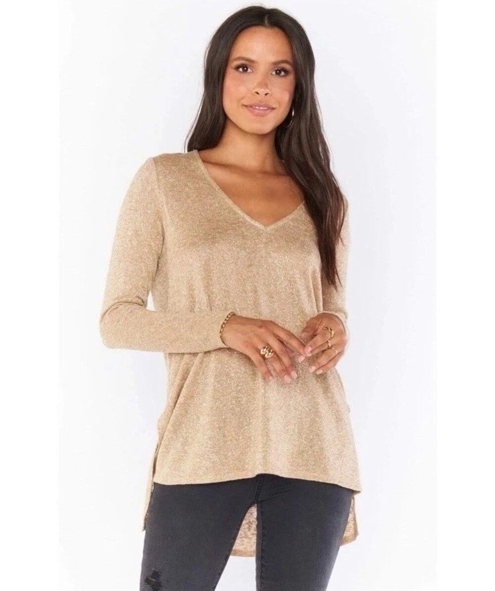 Show Me Your Mumu Clark Tunic Top Gold Sparkle Festive Size S Women’s Glam Boho
